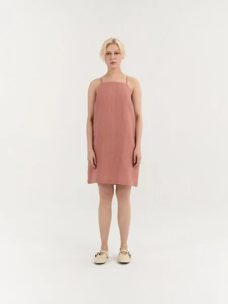 AmourLinen AmourLinen Leinenkleid mit Bindebändern NOLA, Blush pink (rosa), – Produktbild 1 von 1