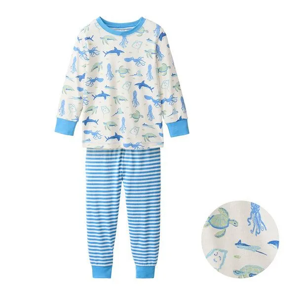 People Wear Organic People Wear Organic Pyjama, weiß bedruckt, "Sealife", Bio-Baumwolle – Produktbild 1 von 4