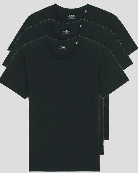 YTWOO YTWOO 3er Pack Basic Unisex T-Shirt aus Bio Baumwolle | viele Farbkombinationen | Fair Trade | Nachhaltig, Schwarz, – Produktbild 1 von 3