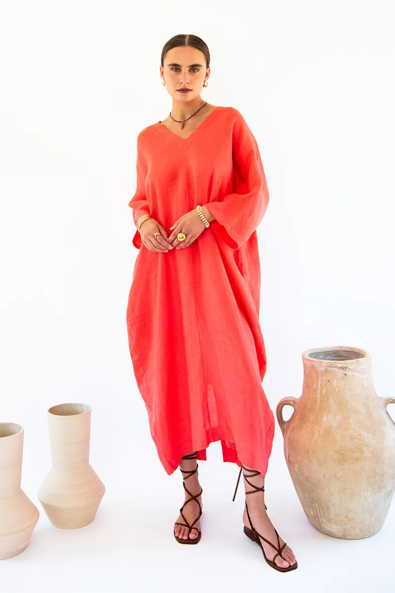 Neu Nomads Neu Nomads Damen vegan Kleid Kaftan Isla Coral, Hellrot, – Produktbild 1 von 1