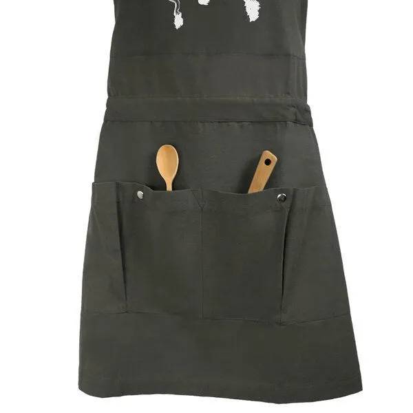 HANDGEDRUCKT HANDGEDRUCKT "Pilze" Schürze kurz aus zertifizierter Bio Baumwolle, Dark grey, – Produktbild 3 von 3
