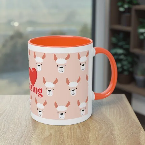 PepMelon Lama Tasse mit Farbe innen, Be Llamazing, lustige Lama Weihnachtstasse, Orange, – Produktbild 4 von 4