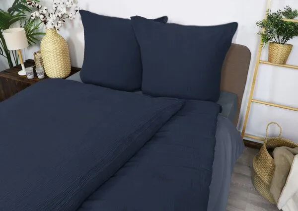 jilda-tex jilda-tex Musselin-Bettwäsche Medina 100% Bio-Baumwolle Made in Green in naturfarben, Dunkelblau, – Produktbild 3 von 4