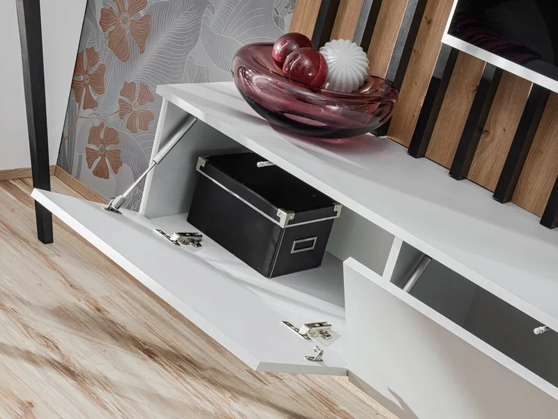 Furn.Design Wohnwand Pearl, (Mediawand in schwarz mit Artisan Eiche, 3-teilig, 220 x 190 cm), Push-To-Open, inkl. LED Beleuchtung, Schwarz, – Produktbild 5 von 5