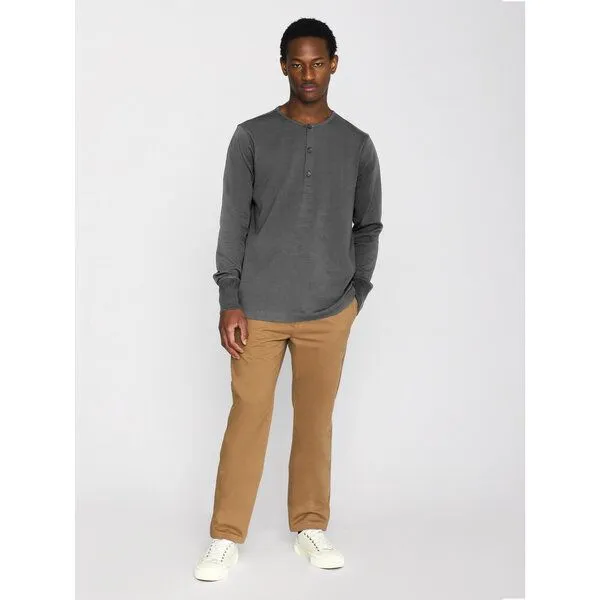 KnowledgeCotton Apparel KnowledgeCotton Apparel Sweatshirt - BO long sleeve henley - aus Bio-Baumwolle, Grau (dark grey melange), – Produktbild 3 von 4