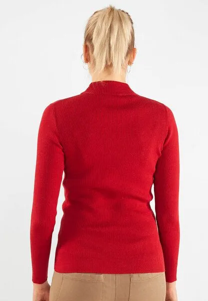 Alma & Lovis Alma & Lovis Rollkragen-Pullover aus Bio-Baumwolle | Rolli, Scarlet (rot), – Produktbild 2 von 3