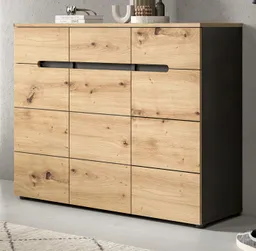 Inn.Furn Schuhkommode Cooper (Flurkommode in Eiche Artisan mit grau, 3-türig, 120 x 94 cm), mit 12 Fächern, Soft-Close-Funktion – Produktbild 1 von 1
