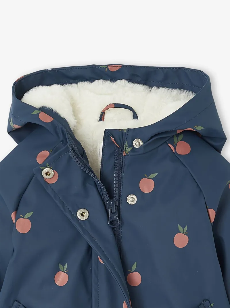 Vertbaudet Vertbaudet Gefütterte Mädchen Baby Regenjacke mit Blumen, Nachtblau, – Produktbild 3 von 4
