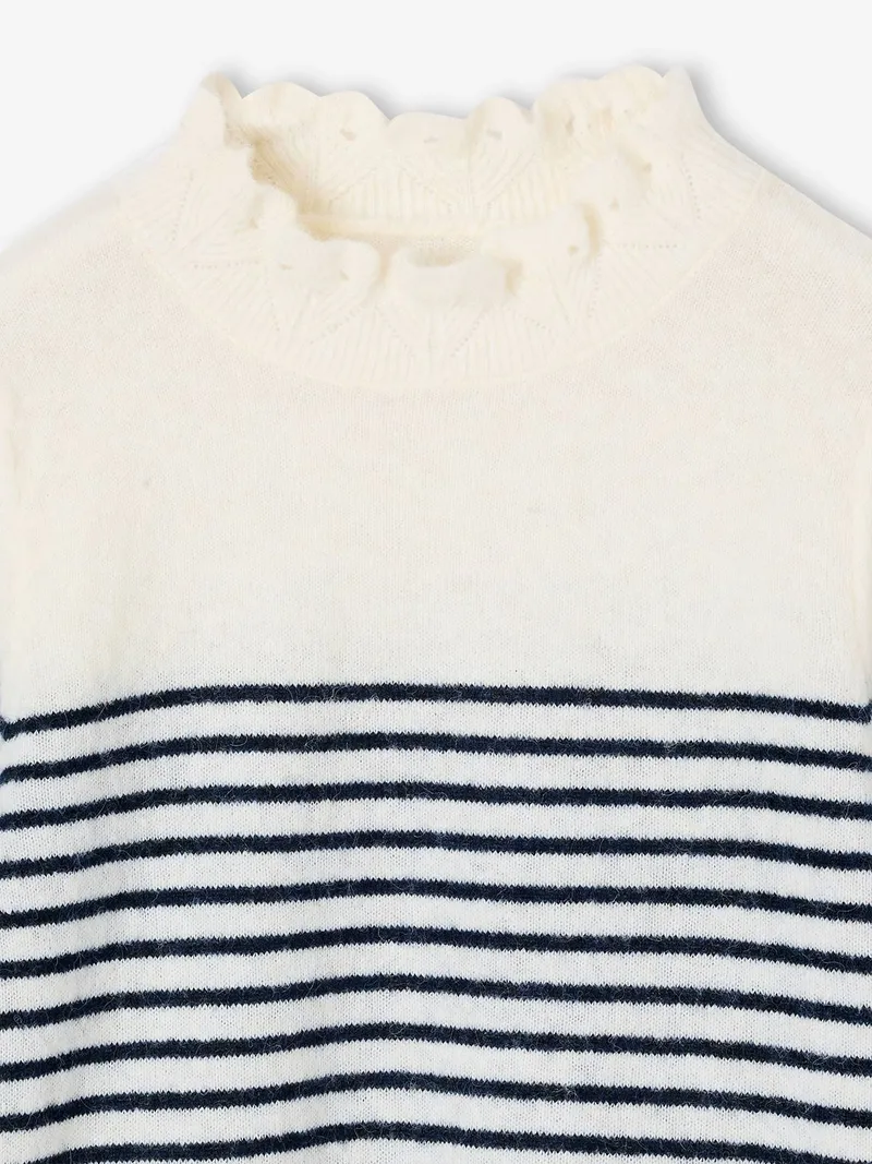 Vertbaudet Vertbaudet Gestreifter Mädchen Pullover mit Volantkragen Mama-Tochter-Capsule, Wollweiß, – Produktbild 3 von 4
