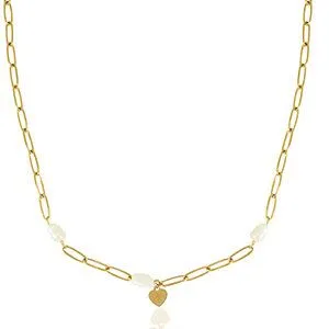 ELEKTROPULLI Herz Kette mit Perlen im BOHO Stil in ca. 46 cm x 4,1 mm (inkl. 5 cm Verlängerungskette) von Elektropulli, White, – Produktbild 3 von 4