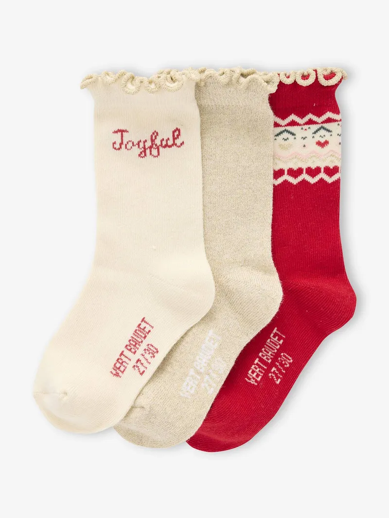 Vertbaudet 3er-Pack Weihnachts-Socken in Geschenkbox für Mädchen, Rot, – Produktbild 3 von 3