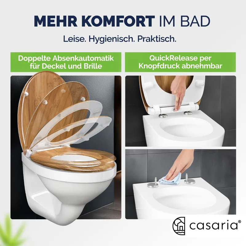 Casaria® Toilettensitz Bambus mit Absenkautomatik, Braun, – Produktbild 2 von 2