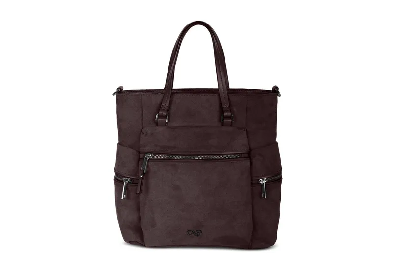 Cas8 Umhängetasche RIKE 33710 von Cas8 mit Rucksackfunktion aus weichem, veganem Suede, Braun, – Produktbild 2 von 3