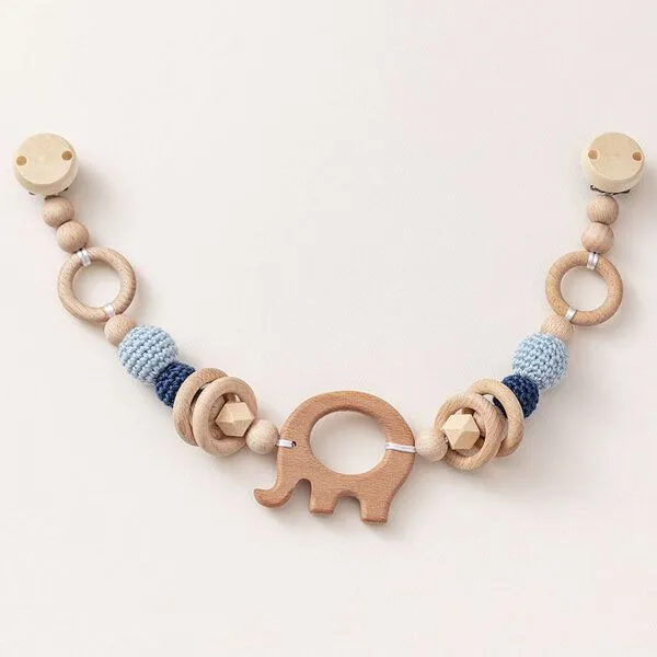 NoniKids Berlin NoniKids Berlin Kinderwagenkette Holz *Elefant* 4 Farben | Bio Baumwolle, Blau, – Produktbild 1 von 4