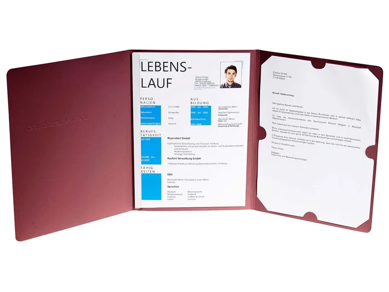 Exacompta 10 Exacompta Bewerbungsmappen "Elegance", 400 g/m², DIN A4, 3-tlg. 1 Klemmsch., bordeaux – Produktbild 1 von 1
