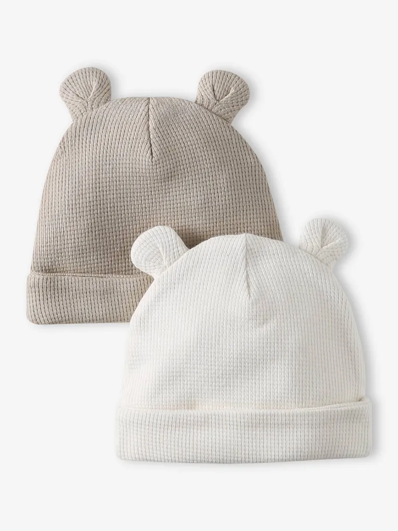 Vertbaudet 2er-Pack Baby Mützen mit Bärenohren, Wollweiß, – Produktbild 1 von 2