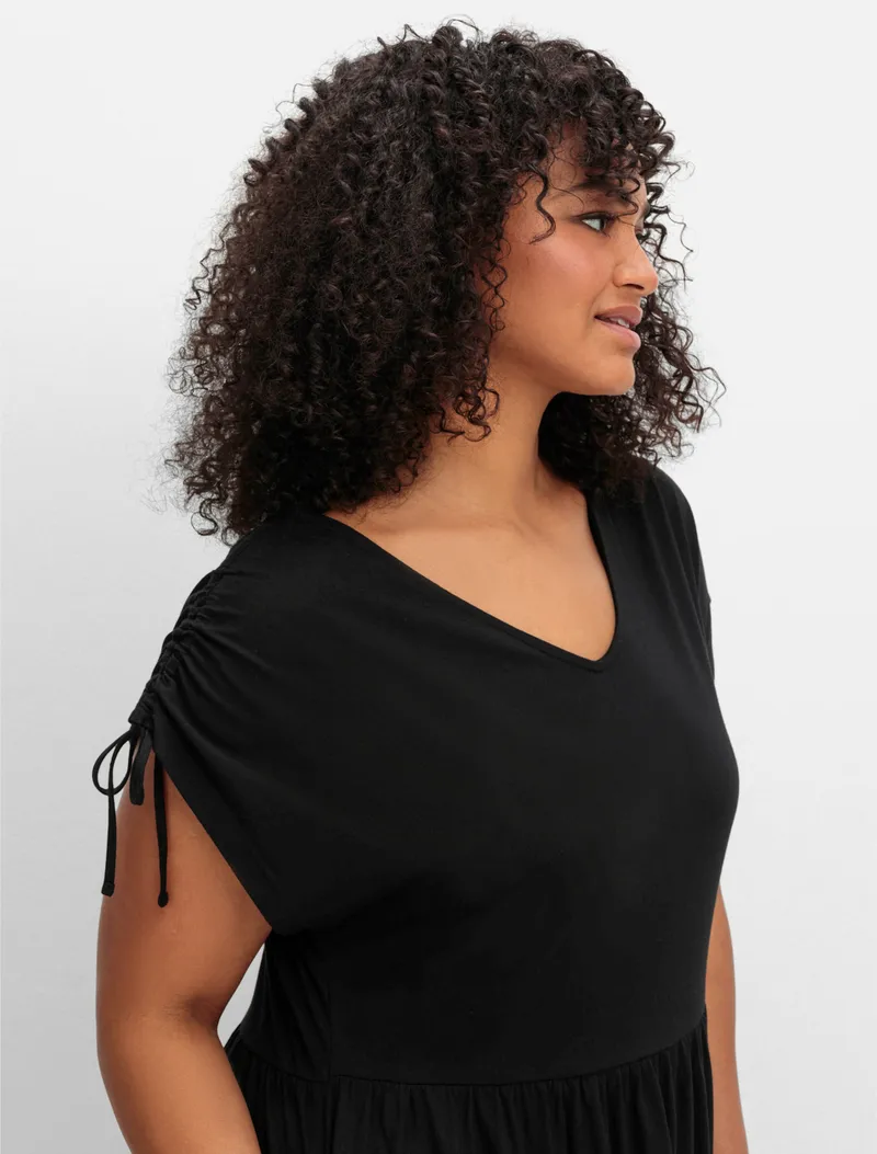 sheego Jerseykleid schwarz, Schwarz, – Produktbild 1 von 3