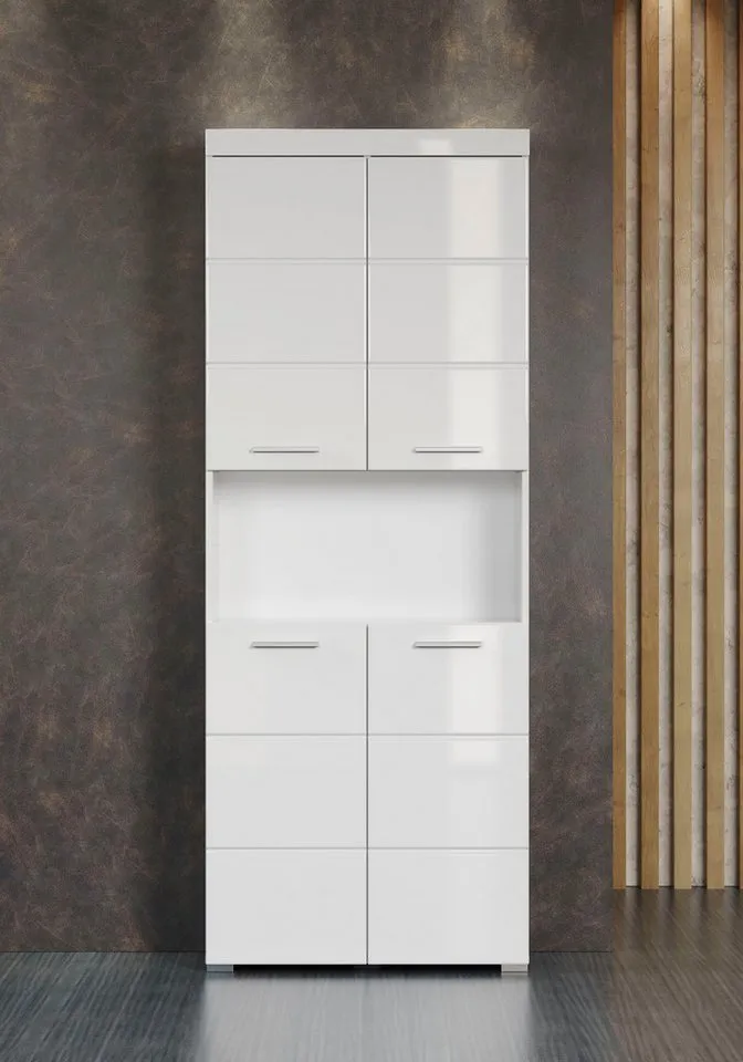 welltime Hochschrank Avena Badschrank 4-türig mit o. Fach und 4 Einlegeböden - B/T/H 73/31/190 cm, Weiß, – Produktbild 3 von 4