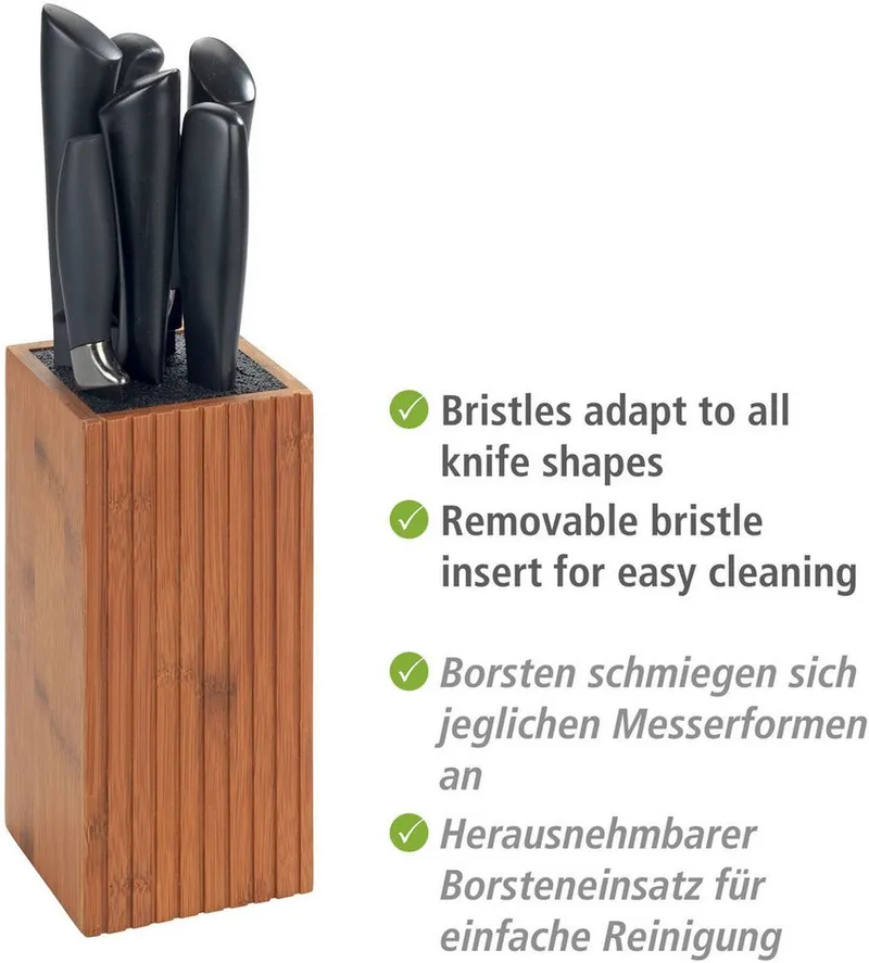 Wenko Wenko Messerblock Modell Mera, Messerhalter für die Küche mit Borsteneinsatz, Bambus, Landhaus-Stil, Braun, – Produktbild 5 von 5