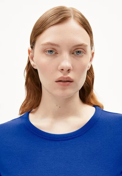 ARMEDANGELS ARMEDANGELS KARDAA Damen Ripp-T-Shirt aus Bio-Baumwoll Mix, Lapis blue, – Produktbild 3 von 4