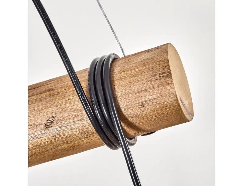 hofstein Pendelleuchte Hängelampe aus Metall/Holz/Bambus in Schwarz/Naturfarben, ohne Leuchtmittel, Hängeleuchte im Boho-Design mit Holzbalken, max 150 cm, 3 x E27, Beige, – Produktbild 3 von 5