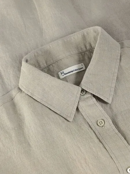 KnowledgeCotton Apparel KnowledgeCotton Apparel ASTER faltbares Kurzarm-Leinenhemd - Bio-Leinen - GOTS/Vegan, Grün (yarndyed-twill), – Produktbild 3 von 4