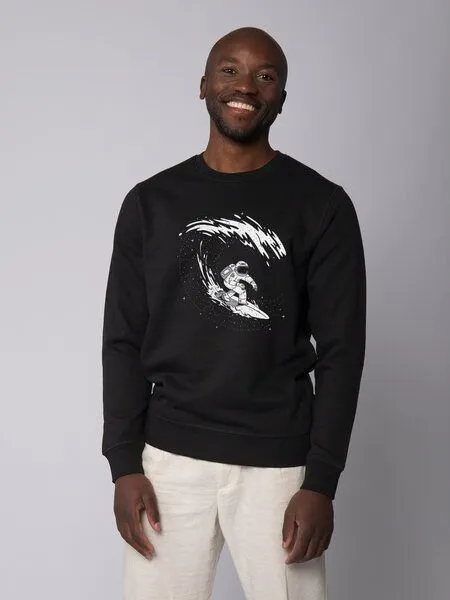 watapparel watapparel Sweatshirt Unisex Surfing Spaceman, Black, – Produktbild 2 von 3