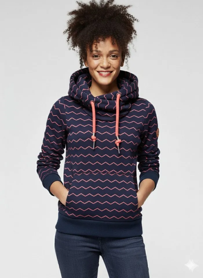 ragwear ragwear Sweatshirt GRIPY BOLD CHEVRON O Hoodie mit hochschießendem Schalkragen mit Zierknopfbesatz, Blau, – Produktbild 1 von 2