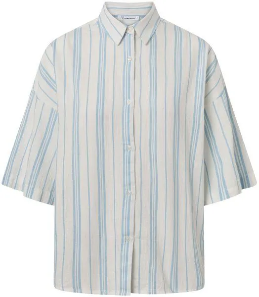 KnowledgeCotton Apparel KnowledgeCotton Apparel Gestreifte Kurzarm-Bluse, Creme-hellblau, – Produktbild 1 von 4
