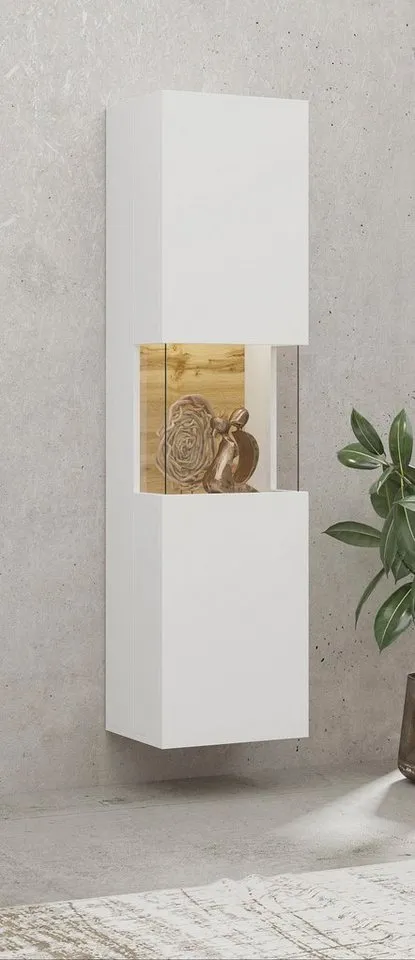 Home affaire Vitrine Ava, Breite 36 cm, hängend und stehend montierbar moderne grifflose Vitrine, Hochschrank mit Eckverglasung, Weiß, – Produktbild 1 von 5