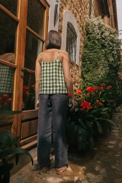 AmourLinen AmourLinen Leinentop Hilo, Grünes gingham, – Produktbild 4 von 4