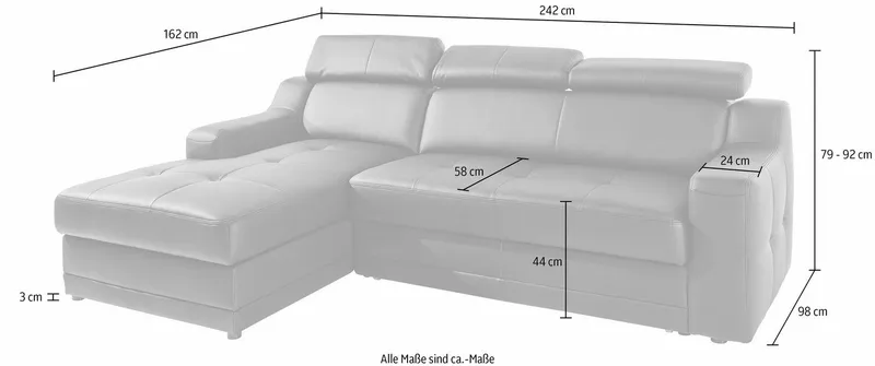 exxpo - sofa fashion Ecksofa Lotos, bequem & funktionell, Federkern, Kopfteilverstellung, L-Form, mit Kopf- bzw. Rückenverstellung, wahlweise mit Bettfunktion, Weiß, – Produktbild 3 von 5