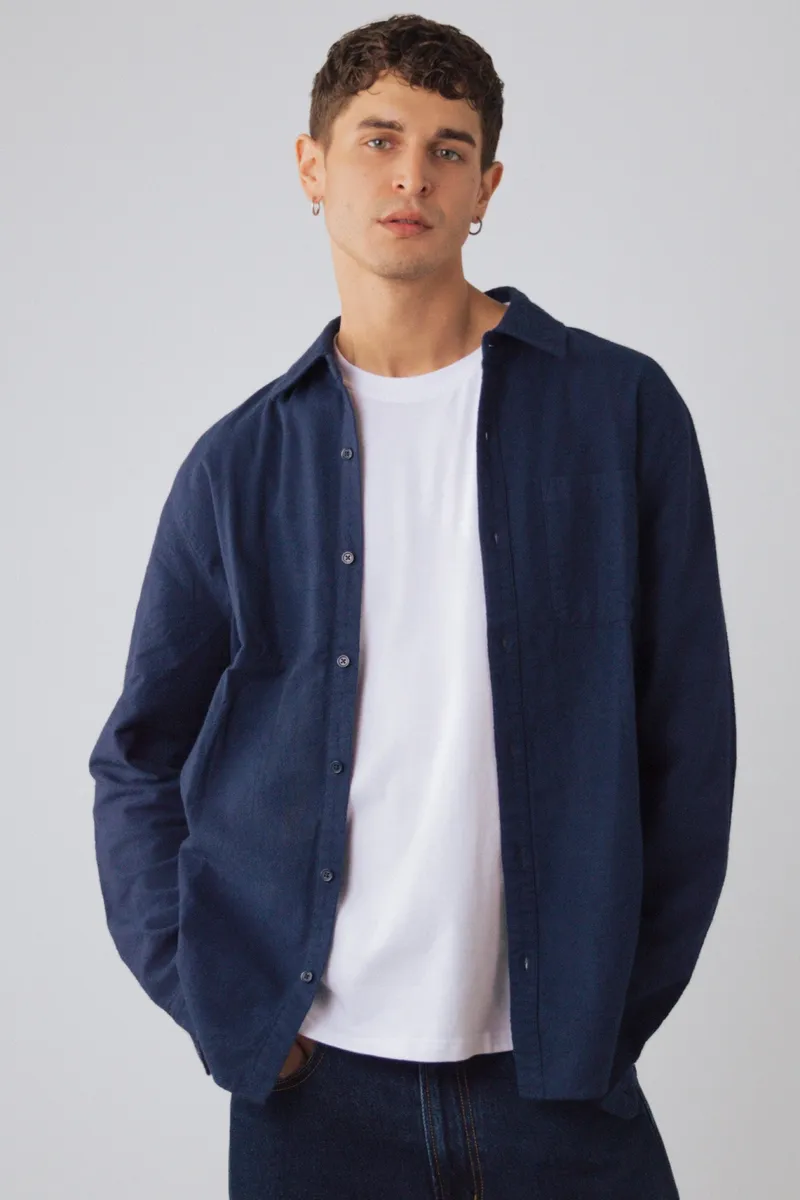 Honest Basics Honest Basics Herren vegan Flanellhemd Marlin, Blau, – Produktbild 2 von 2