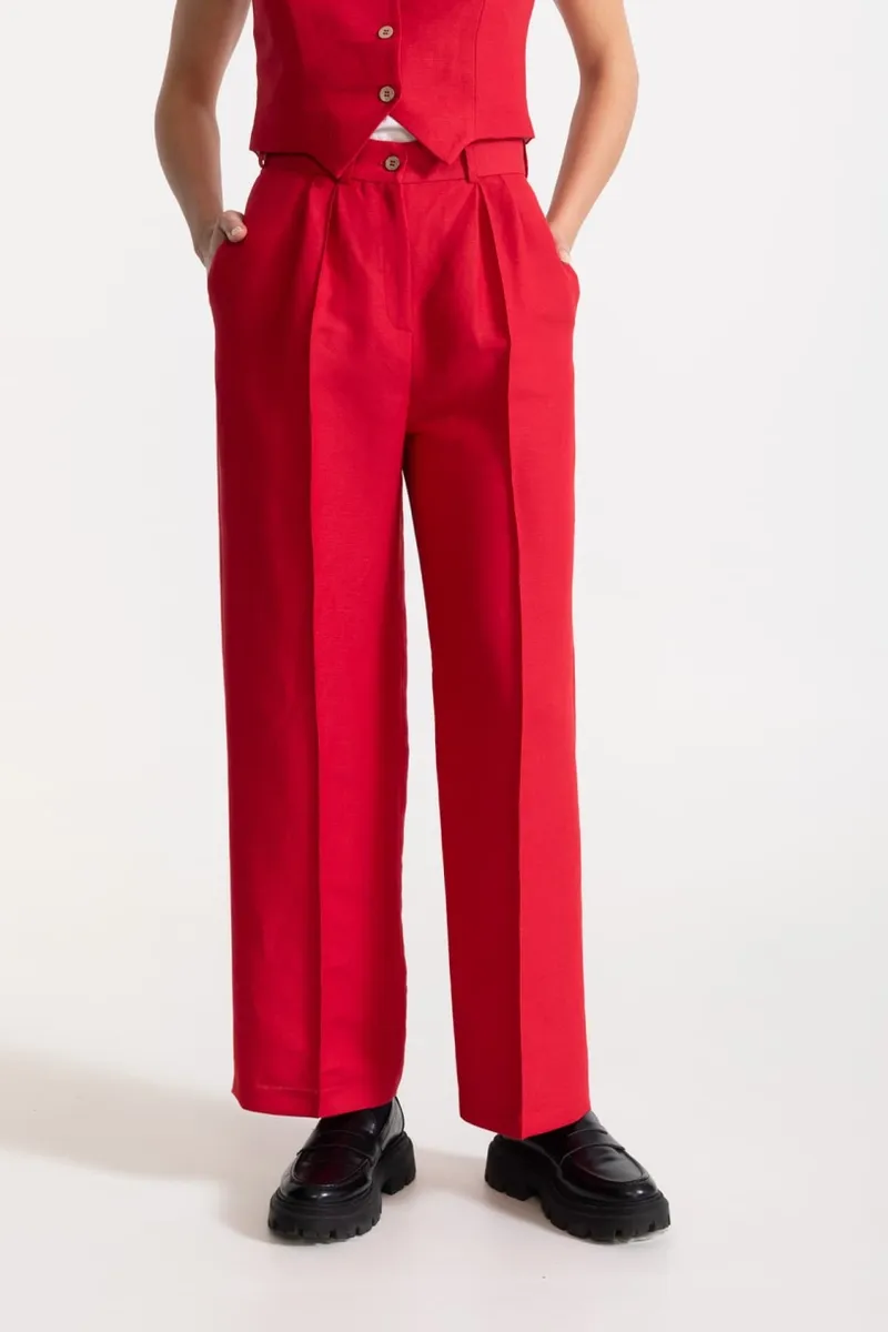 De IONESCU De IONESCU Damen vegan Hose Figa Leinen, Rot, – Produktbild 2 von 2
