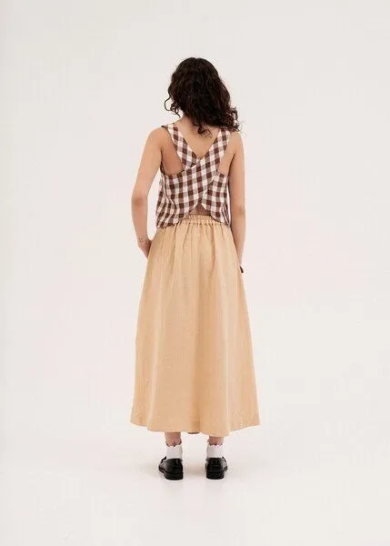 AmourLinen AmourLinen Schürzentop aus Leinen ELLA, Mokka-gingham, – Produktbild 2 von 4