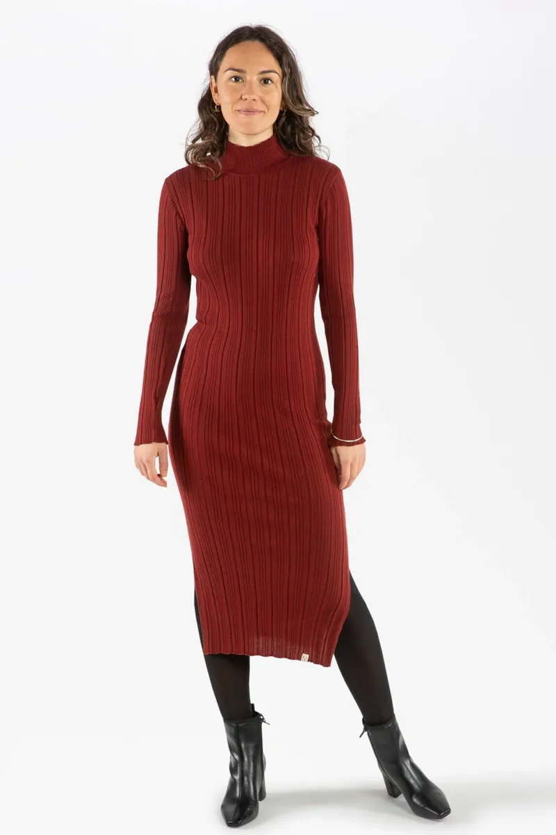 MATONA MATONA Damen vegan Kleid Ribbed Maroon, Dunkelrot, – Produktbild 2 von 2