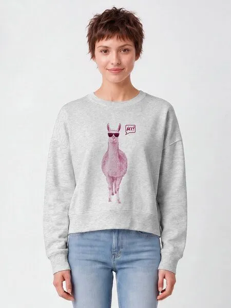 watapparel watapparel Sweatshirt Frauen Lama sagt Hi, Cool heather grey, – Produktbild 2 von 2
