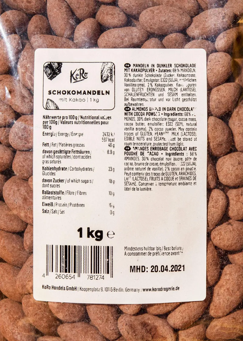KoRo Skinny Dipped Mandeln in dunkler Schokolade mit Kakao 1 kg – Produktbild 3 von 5