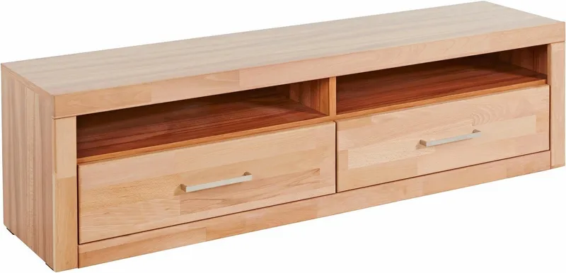 OTTO home Lowboard Ribe,140cm breit,38cm hoch mit 2 Klappen,Oberplatte aus Massivholz, Holz massiv, Holzwerkstoff, Metall Griffe,2 Klappen, Braun, – Produktbild 4 von 5