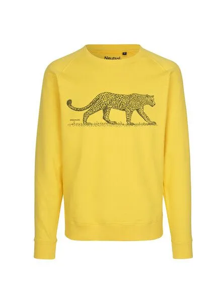 Peaces.bio - handbedruckte Biomode Peaces.bio - handbedruckte Biomode Bio Herren-Sweatshirt Leopard, Gelb, – Produktbild 1 von 2