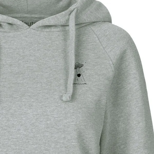 HANDGEDRUCKT HANDGEDRUCKT "Beam it up" Frauen Hoody aus reiner Biobaumwolle (kbA), Grey, – Produktbild 1 von 3