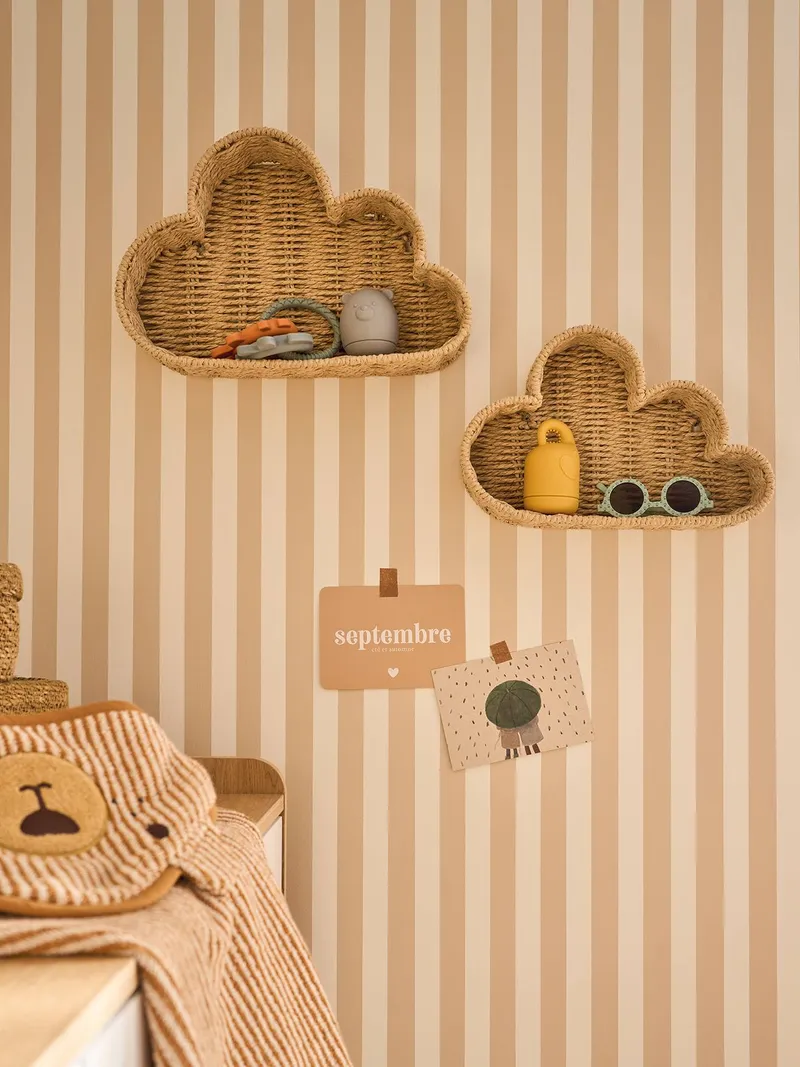 Vertbaudet 2er-Set Wandregale WOLKE aus Papierkordel Kinderzimmer, Beige, – Produktbild 1 von 4