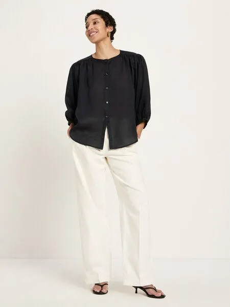 LANIUS LANIUS Bluse mit Kräuseln aus Ramie, Onyx, – Produktbild 1 von 4