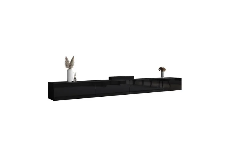 Planetmöbel TV-Schrank West TV-Board, Fernsehtisch 320 cm lang, TV-Lowboard (für Fernseher bis 75 Zoll, TV Schrank viel Stauraum, 2-St., sideboard hängend, Fernsehschrank 2x 160 x 30 x 37,5 cm) schwarz, Schwarz, – Produktbild 2 von 4