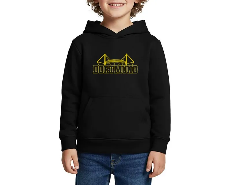 Spreadshirt Hoodie Dortmund Stadion Fußball Fan Kinder Premium Hoodie (1-tlg) Regular Fit, Schwarz, – Produktbild 1 von 4