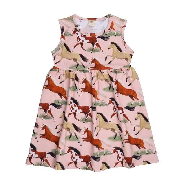 Walkiddy Kleinkinder Kleid GOTS zertifiziert – Rosa mit Pferdemotiv, Kurzarm, weich & bequem | von Walkiddy – Produktbild 1 von 2