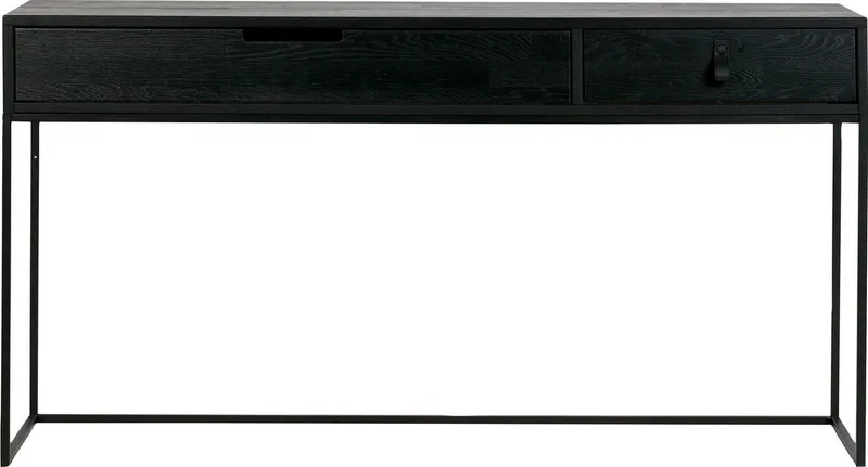 WOOOD Konsolentisch Silas FSC®-Eschenholz gebürstet Metallgestell, H 74 x B 140 x T 40 cm, Mit Griffaussparung und Ledergriff, sichtbare Maserung, pfleigleicht, Schwarz, – Produktbild 2 von 5