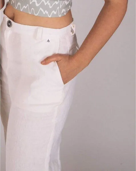 Aatise Aatise Karottenhose aus 100% Leinen mit halbhoher Taille Zigarette, Weiß, – Produktbild 2 von 4