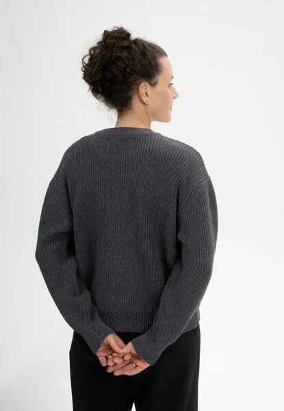 MELA MELA Rippstrick Pullover ADAH aus 100% Bio-Baumwolle, Anthrazit melange, – Produktbild 2 von 4