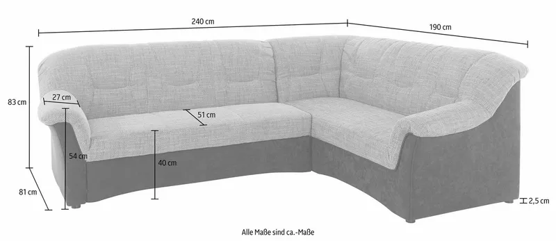 DOMO collection Ecksofa SARAFINA 240x190 cm, auch mit Federkern für mehr Sitzkomfort!, whlw. mit Bettfunktion, elegantes Design, L-Form, Braun, – Produktbild 5 von 5